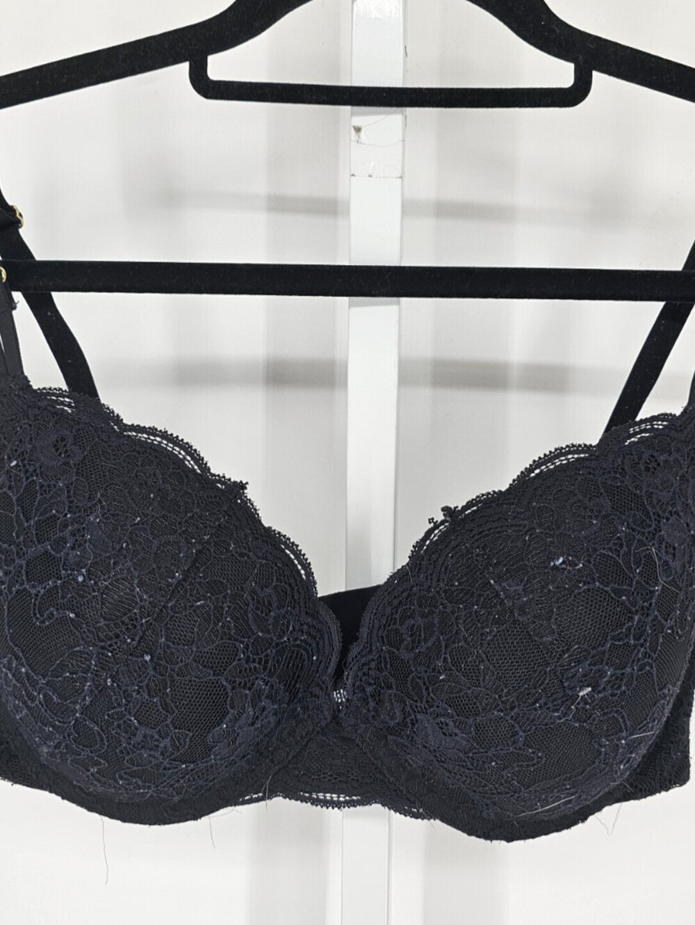 Joyspun Womens Sz 38C Padded T Shirt Bra Black Lace